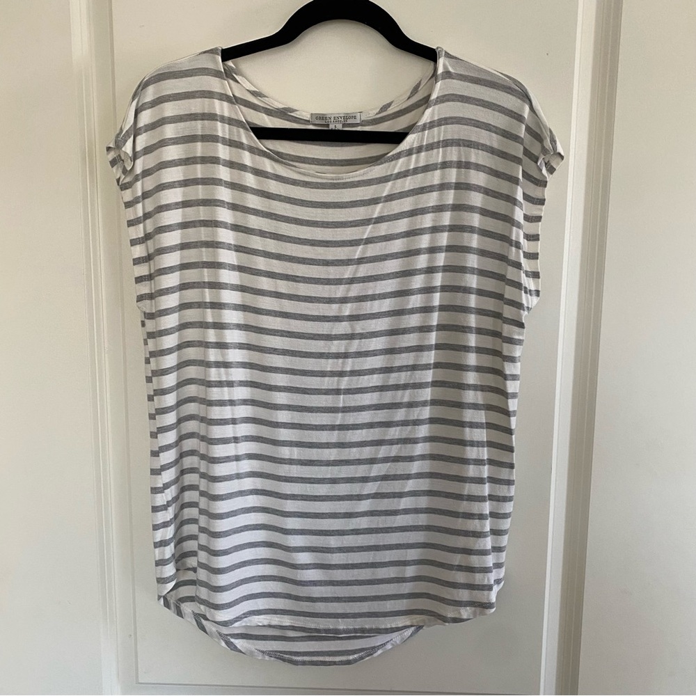 Green Envelope Gray/White Striped Top